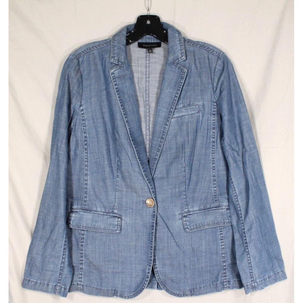 TALBOTS Blue SOFT TENCEL & LINEN BLEND 1-Button Pockets BLAZER/JACKET Sz XS
